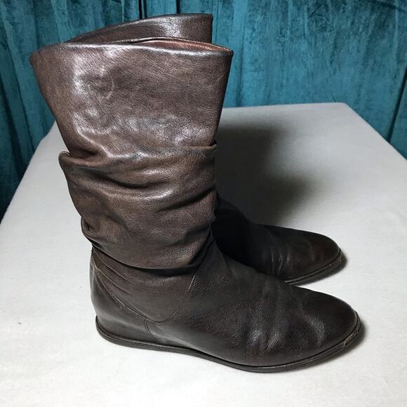 Stuart Weitzman harbor hidden wedge size 8 mid calf slouchy brown leather boots - Picture 11 of 13